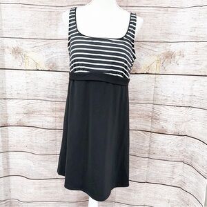 Lands' End Black and White Stripes Sleeveless Swim Dress SIze 14L
